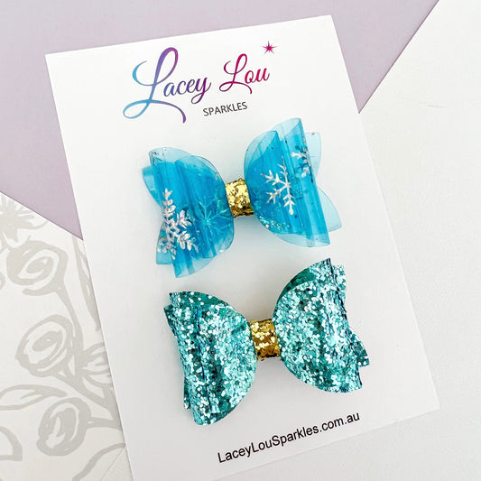 Sweet Hair Bow Set - Ice Blue - Lacey Lou Sparkles