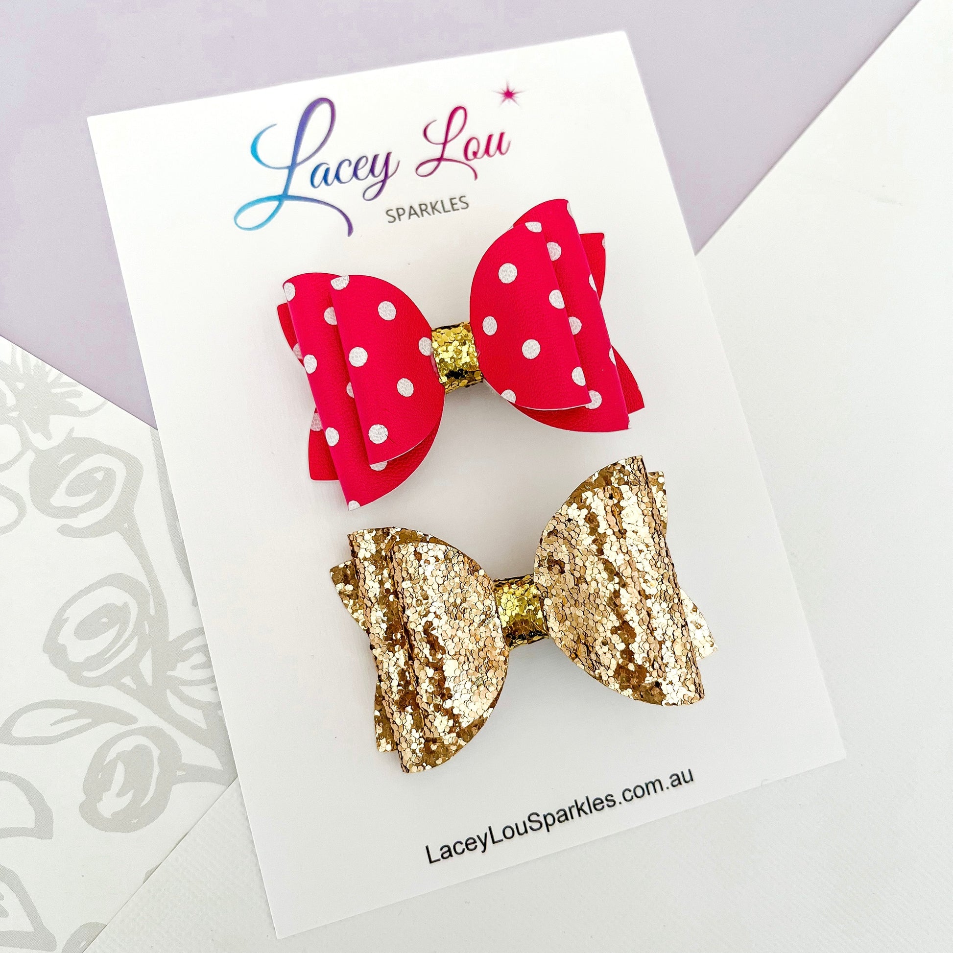 Sweet Hair Bow Set - Magenta & Gold - Lacey Lou Sparkles