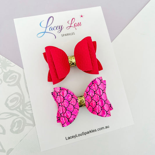 Sweet Hair Bow Set - Pink & Red - Lacey Lou Sparkles