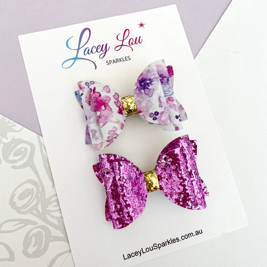 Sweet Hair Bow Set - Purple - Lacey Lou Sparkles