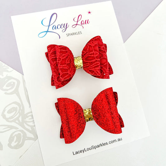 Sweet Hair Bow Set - Red - Lacey Lou Sparkles