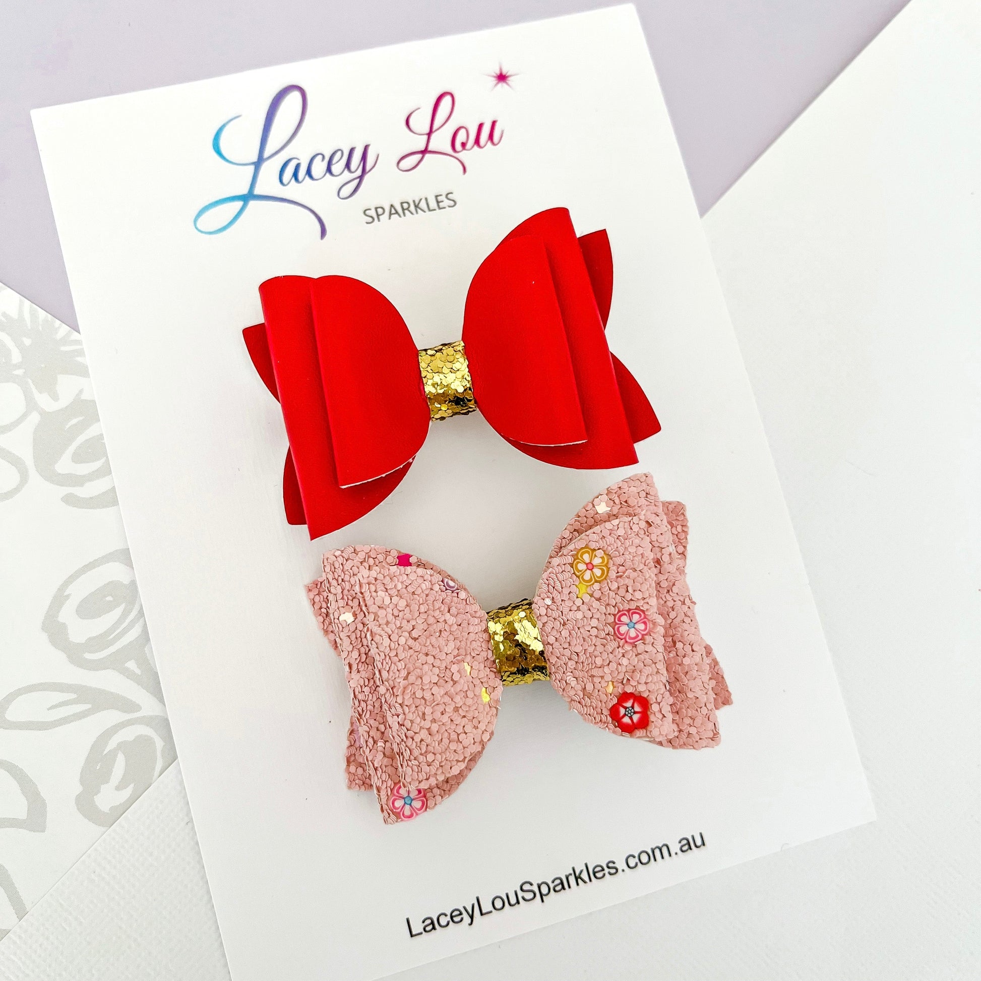 Sweet Hair Bow Set - Red & Pink - Lacey Lou Sparkles