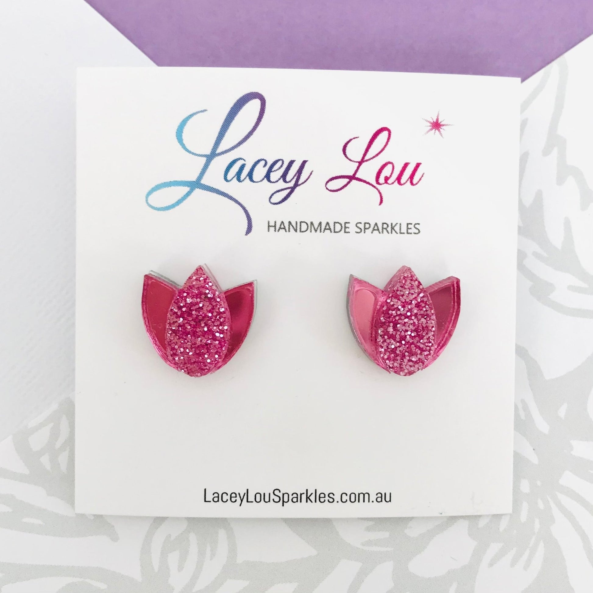 Tulip Acrylic Earrings - Pink Tulip Studs - Lacey Lou Sparkles