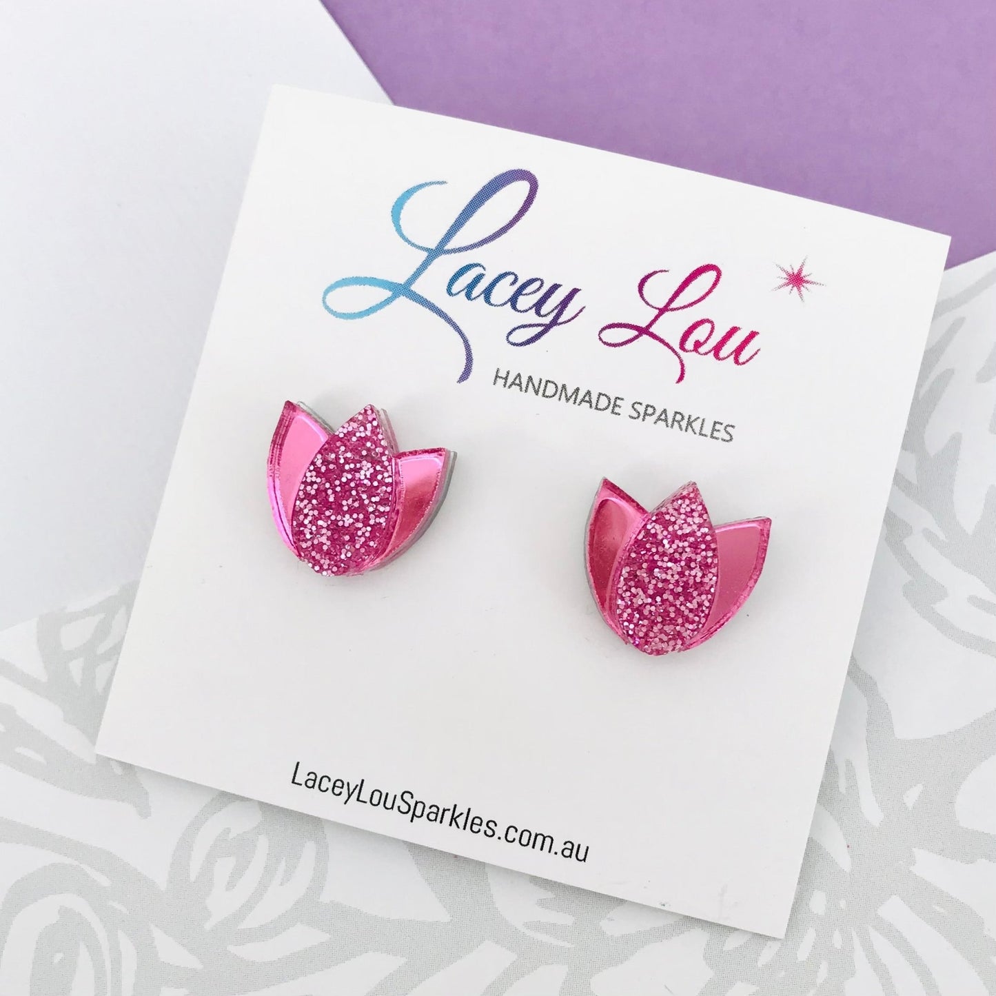 Tulip Acrylic Earrings - Pink Tulip Studs - Lacey Lou Sparkles