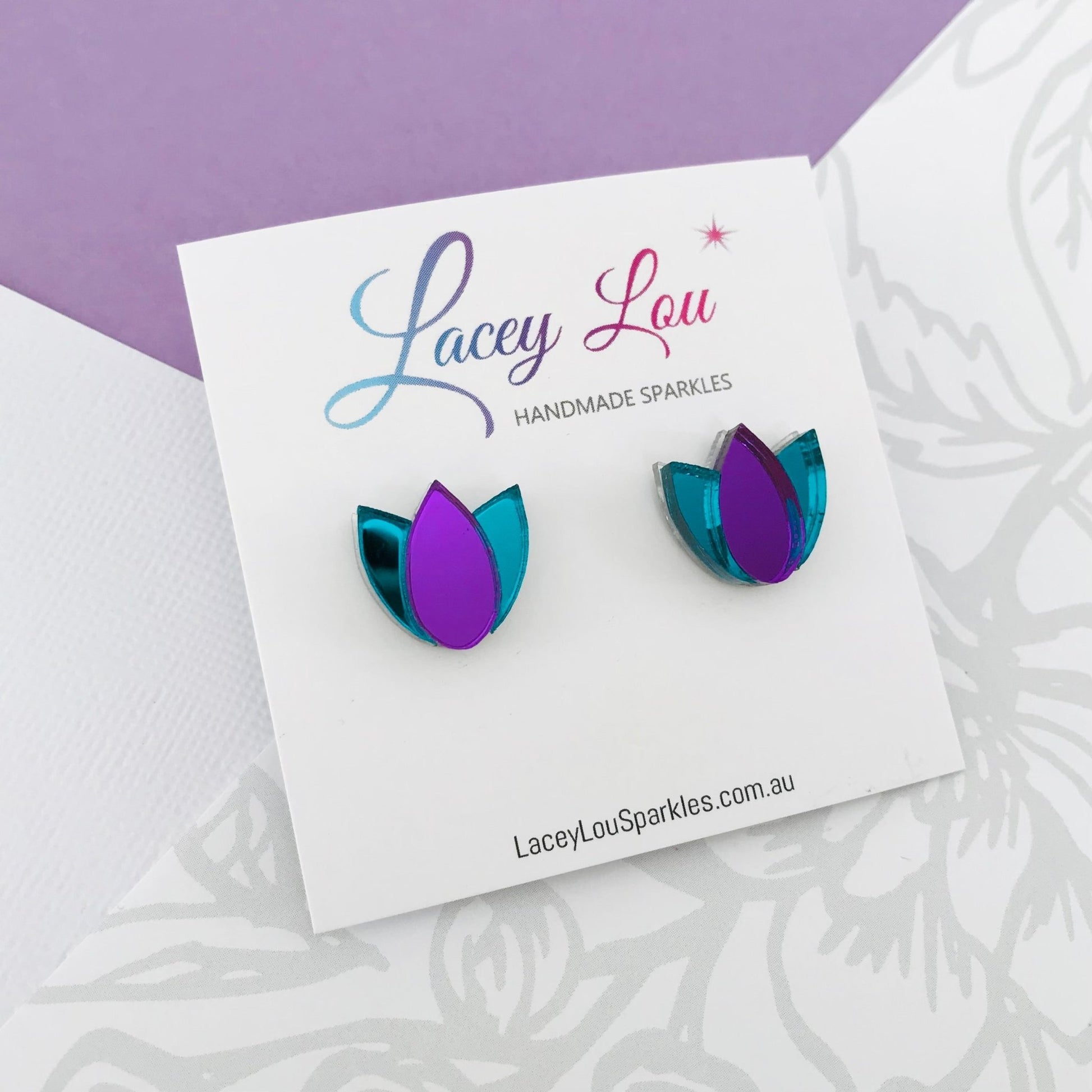 Tulip Earrings - Green & Purple - Lacey Lou Sparkles