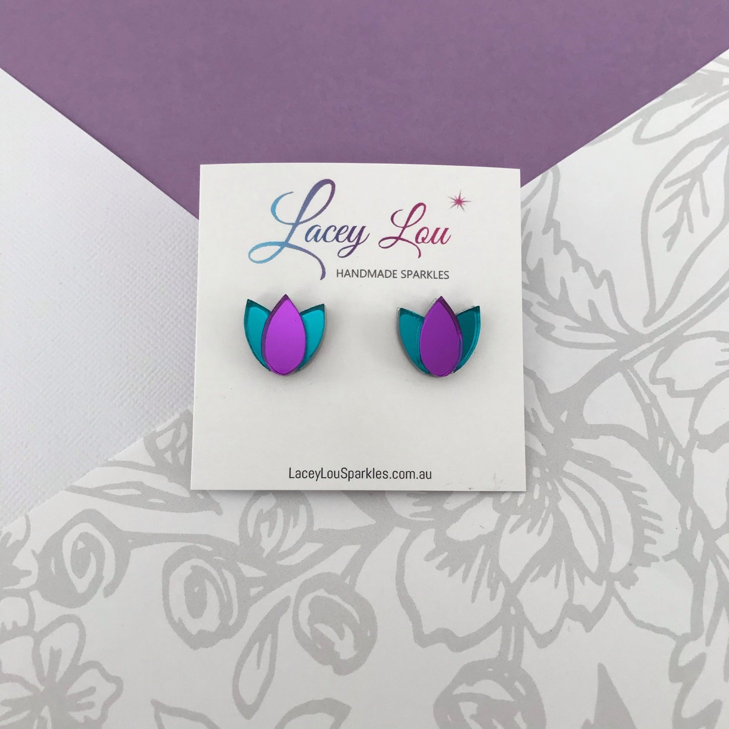 Tulip Earrings - Green & Purple - Lacey Lou Sparkles