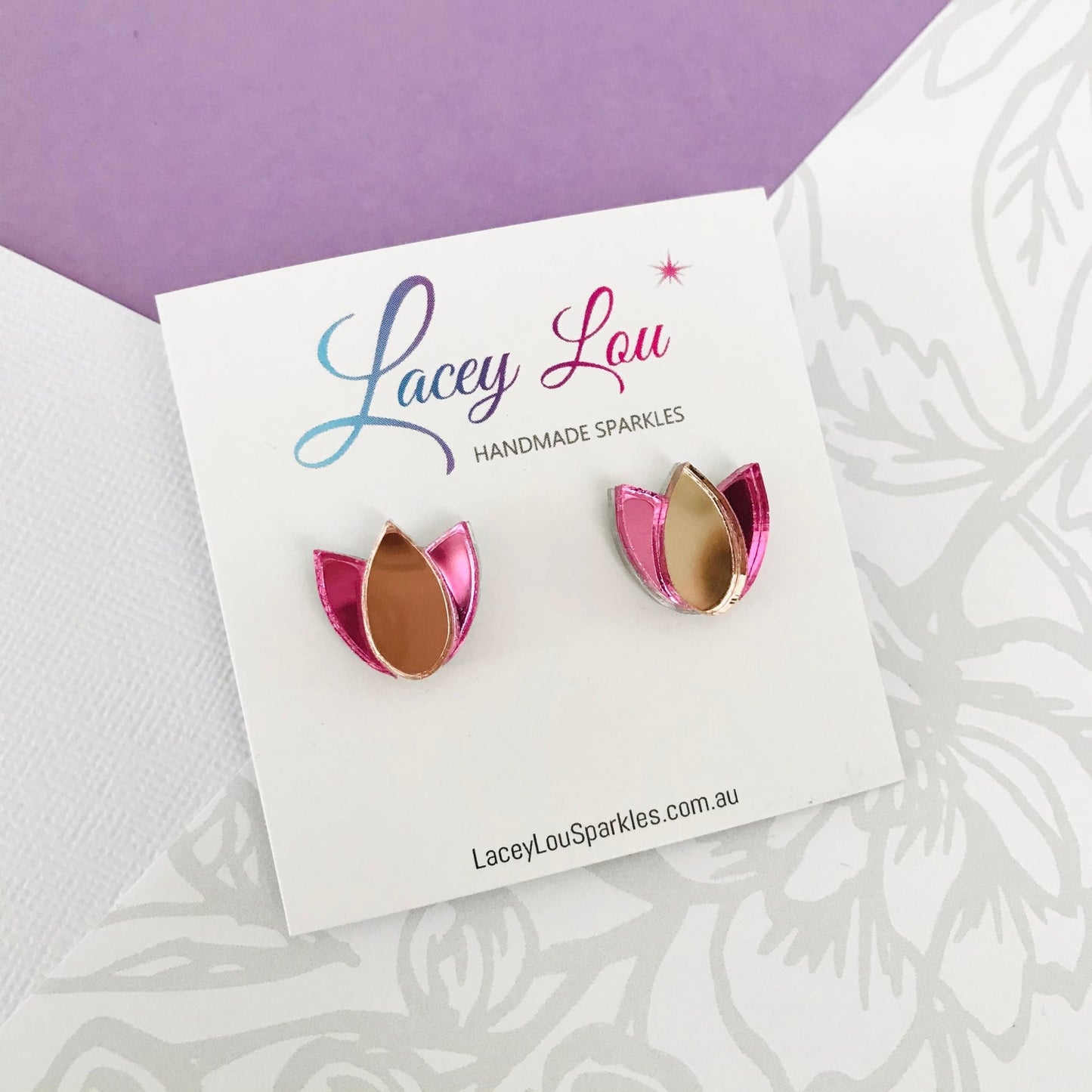 Tulip Earrings - Pink and Rose Gold - Lacey Lou Sparkles