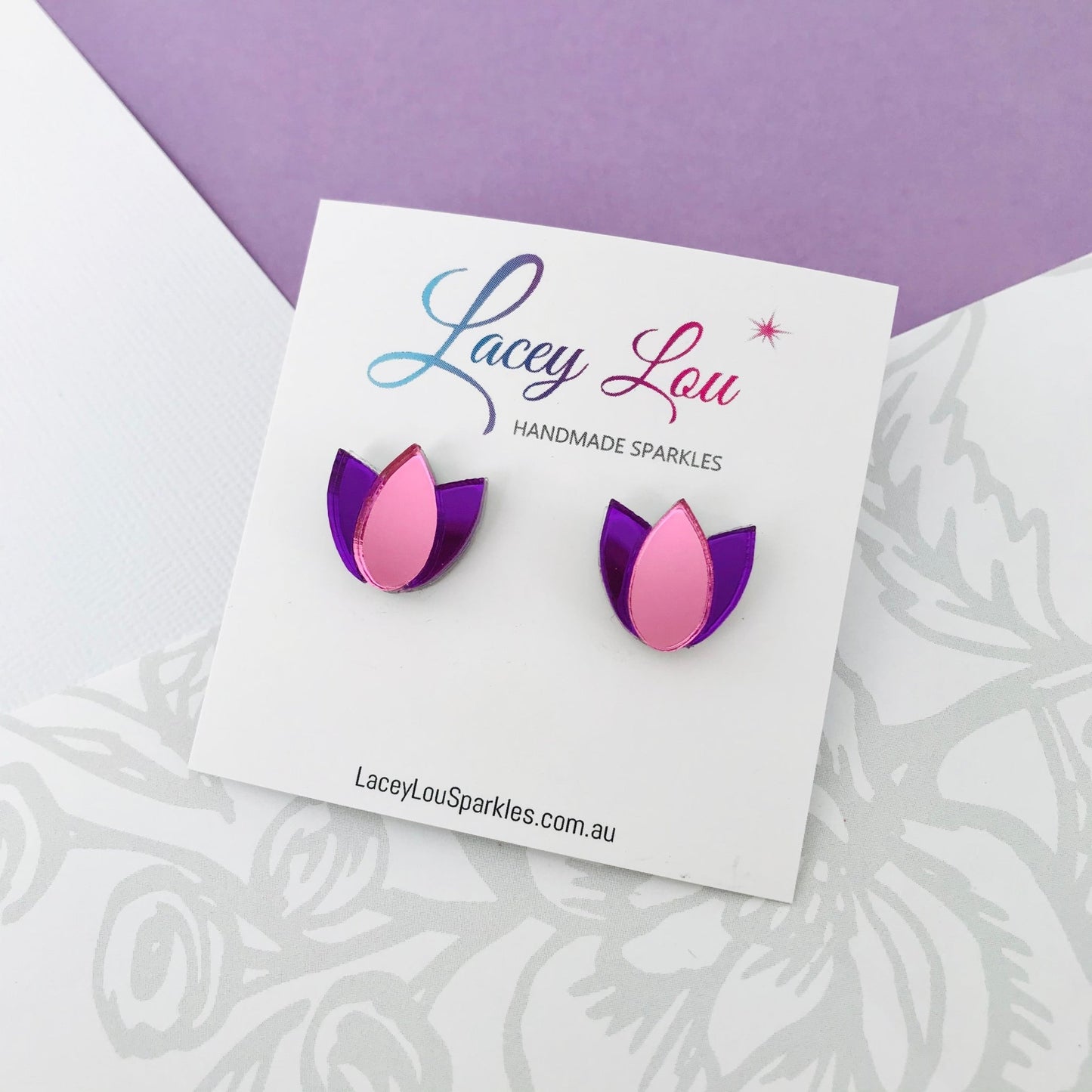 Tulip Earrings - Purple and Pink - Lacey Lou Sparkles