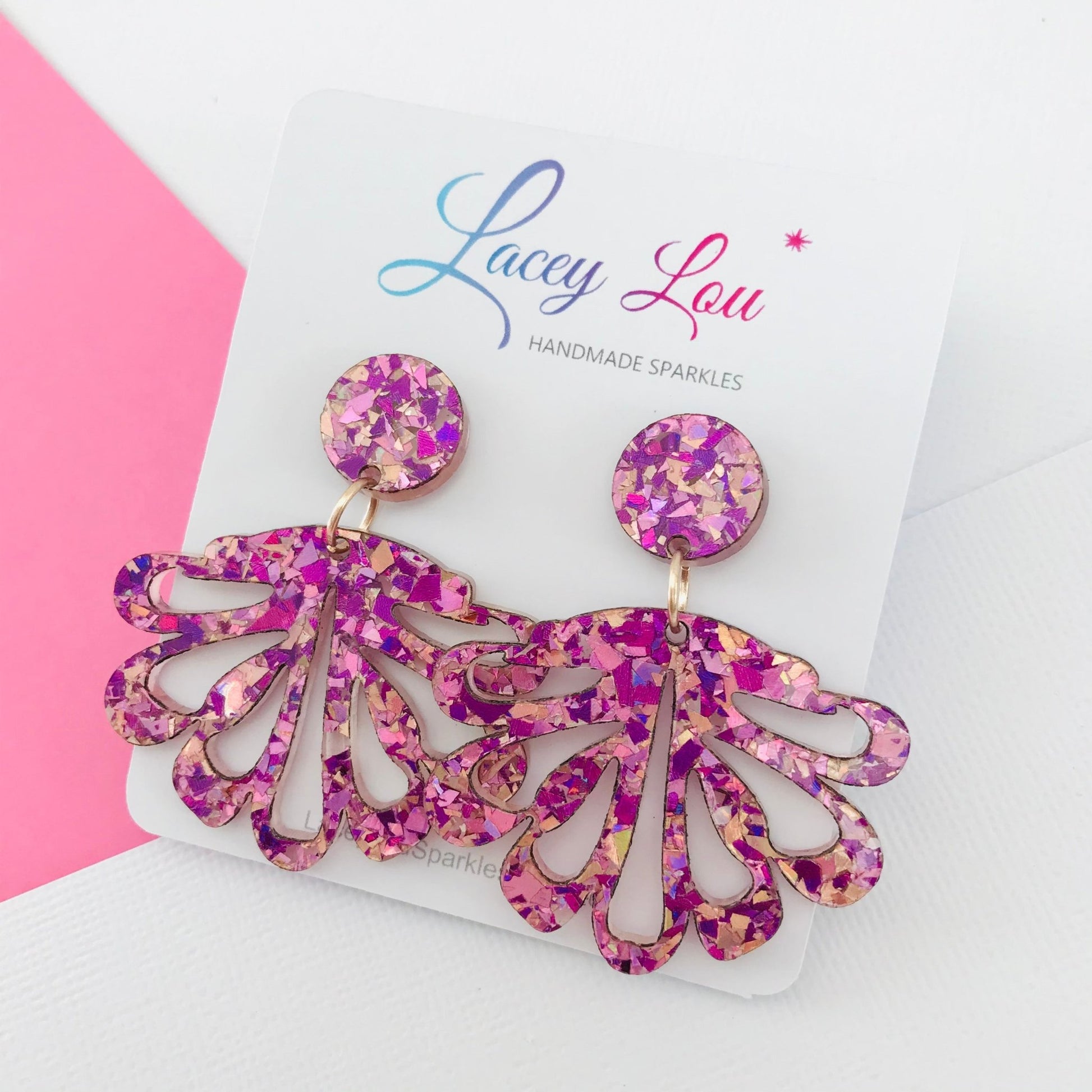 Unicorn Pink Chandelier Dangles - Statement Acrylic Earrings - Lacey Lou Sparkles